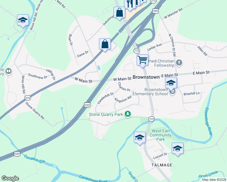 map of restaurants, bars, coffee shops, grocery stores, and more near in Brownstown