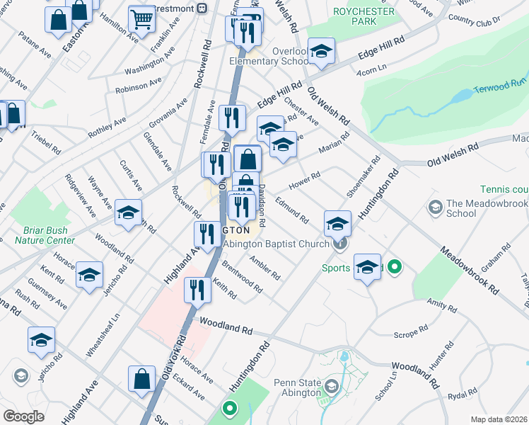 map of restaurants, bars, coffee shops, grocery stores, and more near in Ogontz Campus