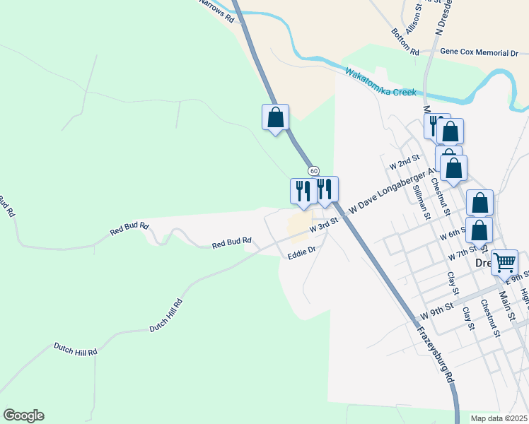 map of restaurants, bars, coffee shops, grocery stores, and more near 178 Eddie Drive in Dresden