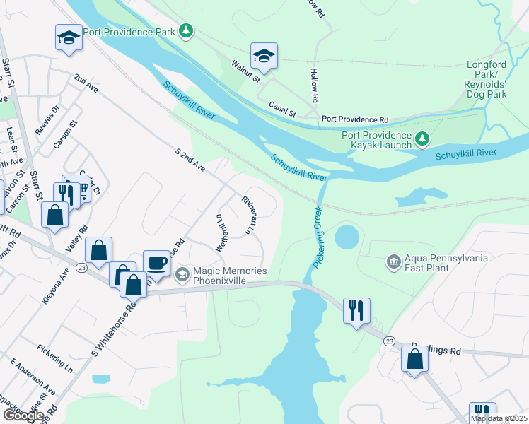 map of restaurants, bars, coffee shops, grocery stores, and more near 432 Greene Lane in Phoenixville