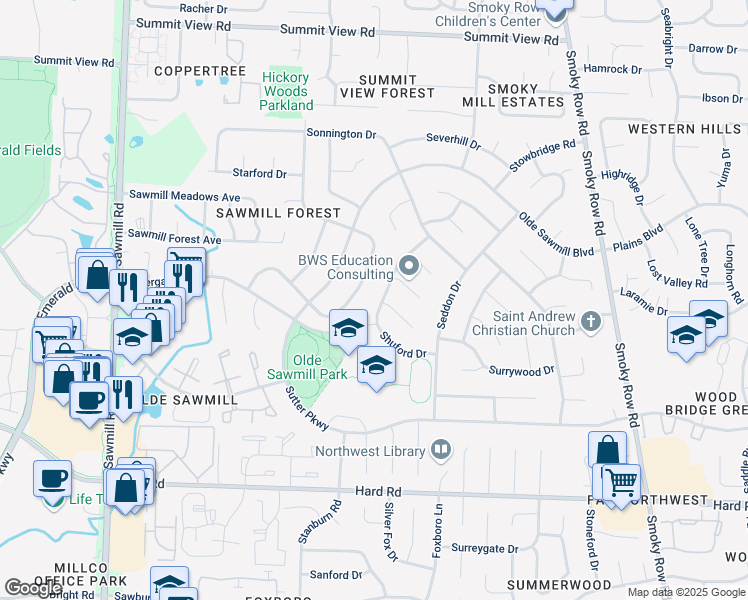 map of restaurants, bars, coffee shops, grocery stores, and more near 7711 Shermont Road in Dublin