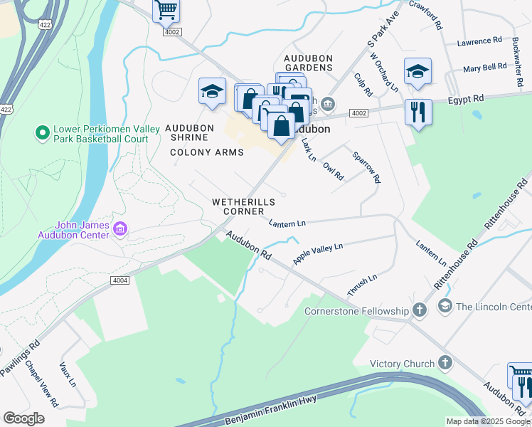 map of restaurants, bars, coffee shops, grocery stores, and more near 2773 Lantern Lane in Eagleville