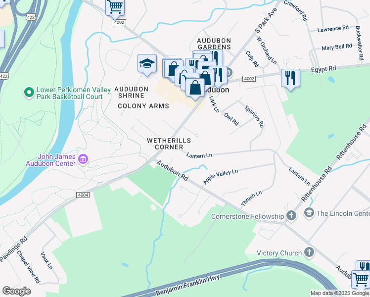 map of restaurants, bars, coffee shops, grocery stores, and more near 2773 Lantern Lane in Eagleville