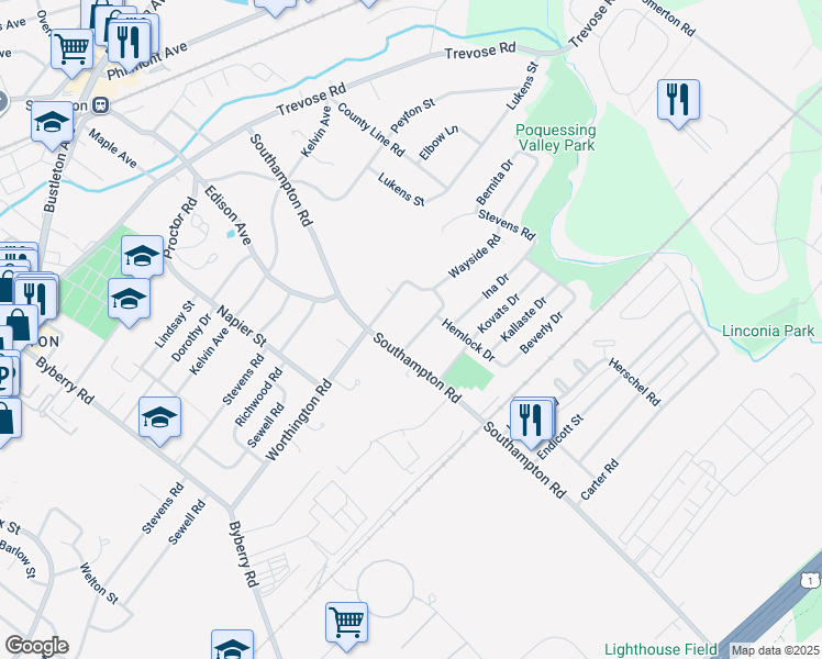 map of restaurants, bars, coffee shops, grocery stores, and more near 15012 Theresa Drive in Philadelphia