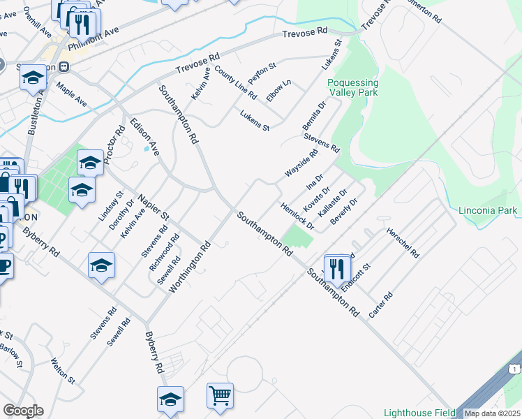 map of restaurants, bars, coffee shops, grocery stores, and more near 15012 Theresa Drive in Philadelphia