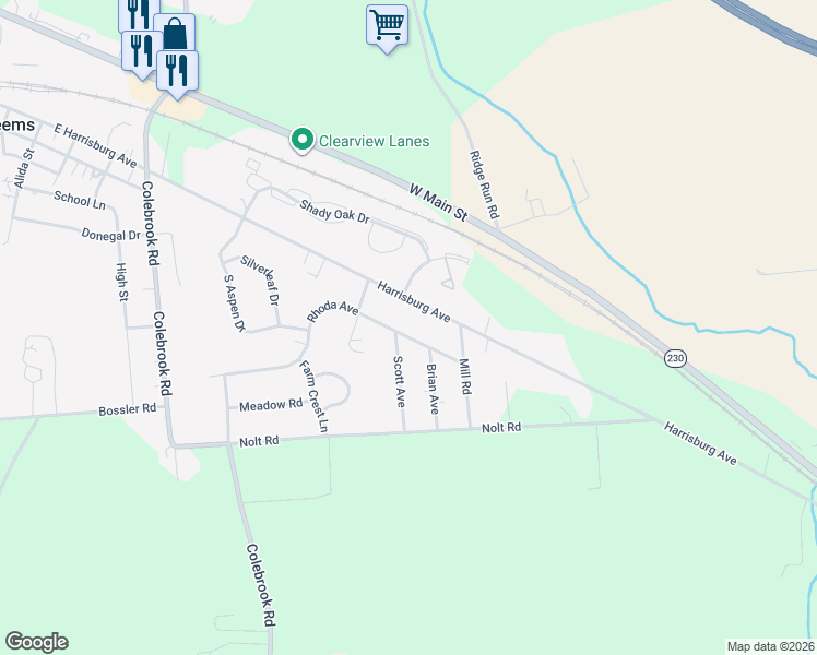 map of restaurants, bars, coffee shops, grocery stores, and more near 1816 Rhoda Avenue in Mount Joy