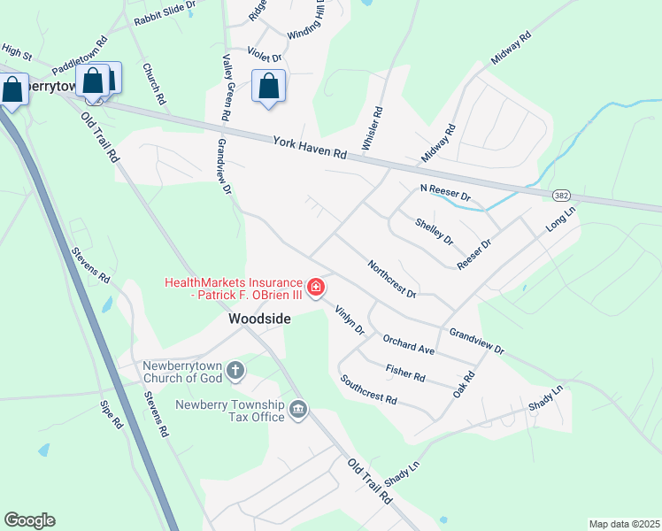 map of restaurants, bars, coffee shops, grocery stores, and more near 2510 Grandview Drive in York Haven
