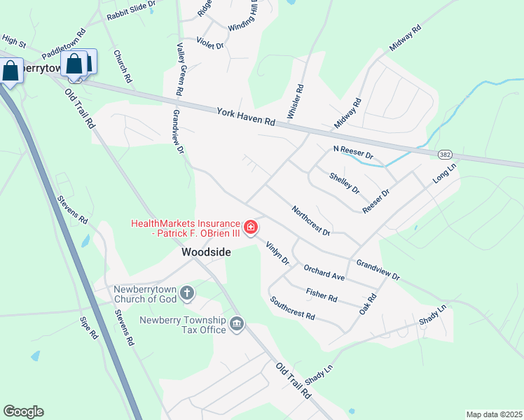 map of restaurants, bars, coffee shops, grocery stores, and more near 2530 Grandview Drive in York Haven