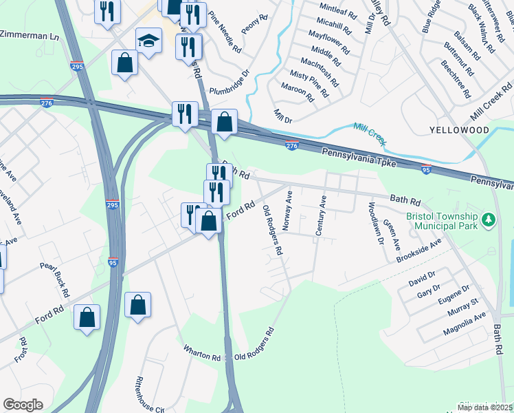 map of restaurants, bars, coffee shops, grocery stores, and more near 3215 Ford Road in Bristol