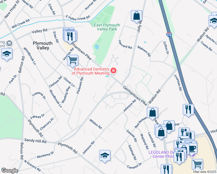 map of restaurants, bars, coffee shops, grocery stores, and more near 1935 Hallowell Road in Plymouth Meeting
