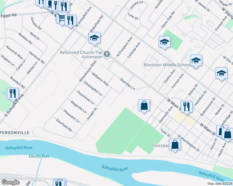 map of restaurants, bars, coffee shops, grocery stores, and more near 123 Lincoln Terrace in Eagleville