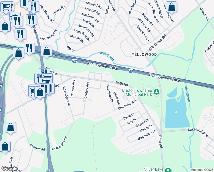 map of restaurants, bars, coffee shops, grocery stores, and more near 2605 Woodlawn Drive in Bristol
