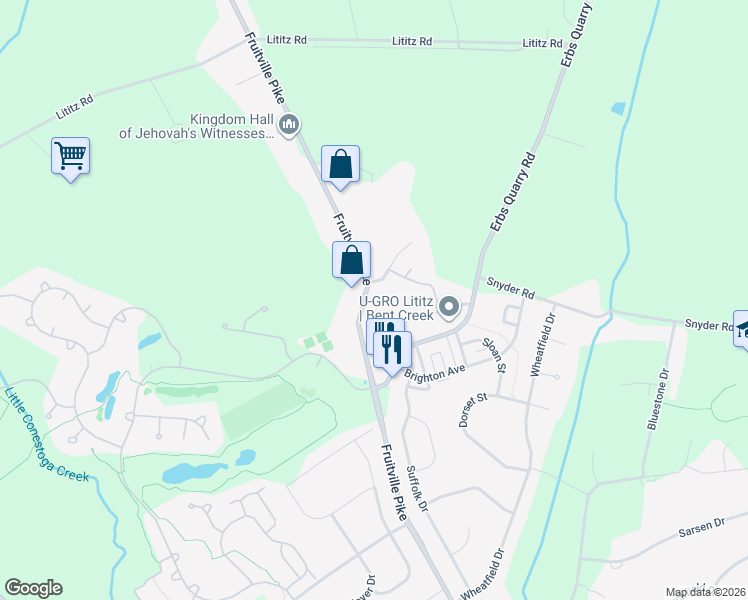 map of restaurants, bars, coffee shops, grocery stores, and more near 1160 Erbs Quarry Road in Lititz