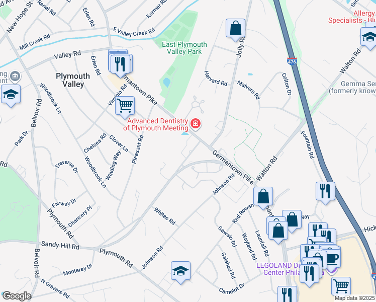 map of restaurants, bars, coffee shops, grocery stores, and more near 1935 Hallowell Road in Plymouth Meeting