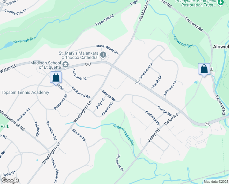 map of restaurants, bars, coffee shops, grocery stores, and more near 1930 Sharon Road in Meadowbrook