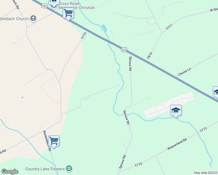 map of restaurants, bars, coffee shops, grocery stores, and more near 737 Spruce Road in New Holland