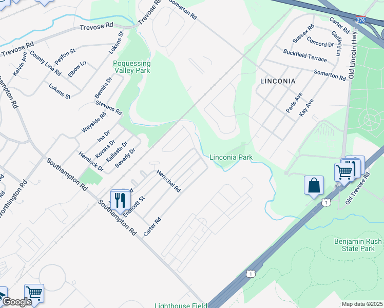 map of restaurants, bars, coffee shops, grocery stores, and more near 15165 Endicott Street in Philadelphia