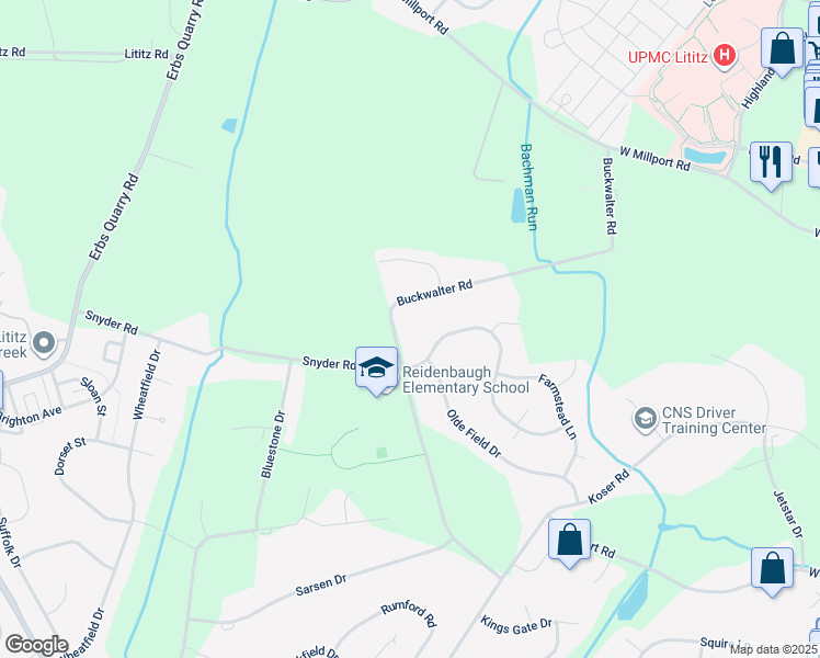 map of restaurants, bars, coffee shops, grocery stores, and more near 986 Buckwalter Road in Lititz
