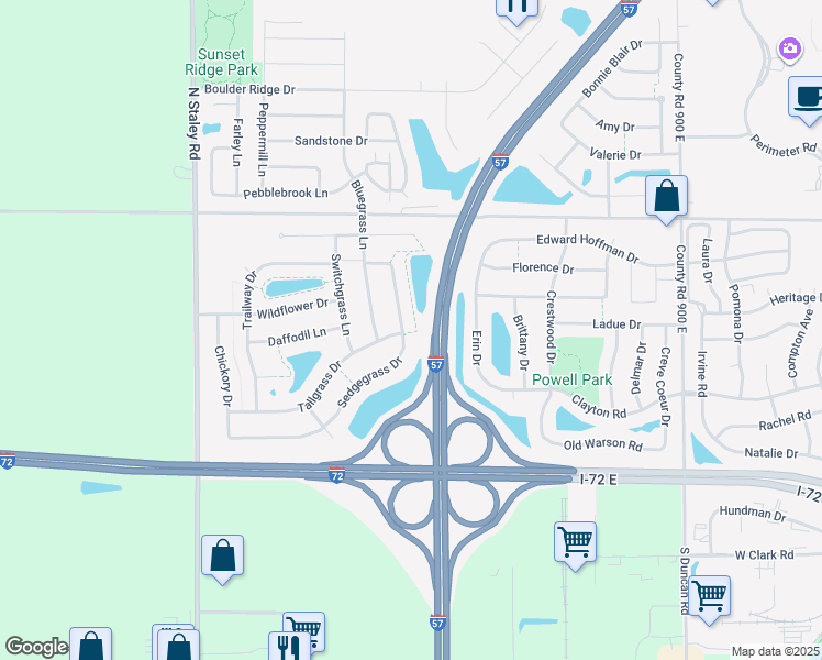 map of restaurants, bars, coffee shops, grocery stores, and more near 812 Sedgegrass Drive in Champaign