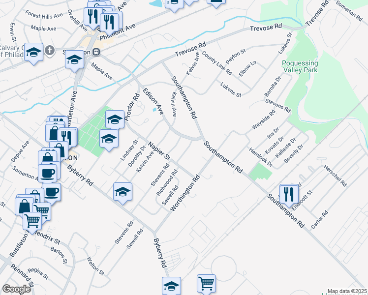 map of restaurants, bars, coffee shops, grocery stores, and more near 1040 Edison Avenue in Philadelphia