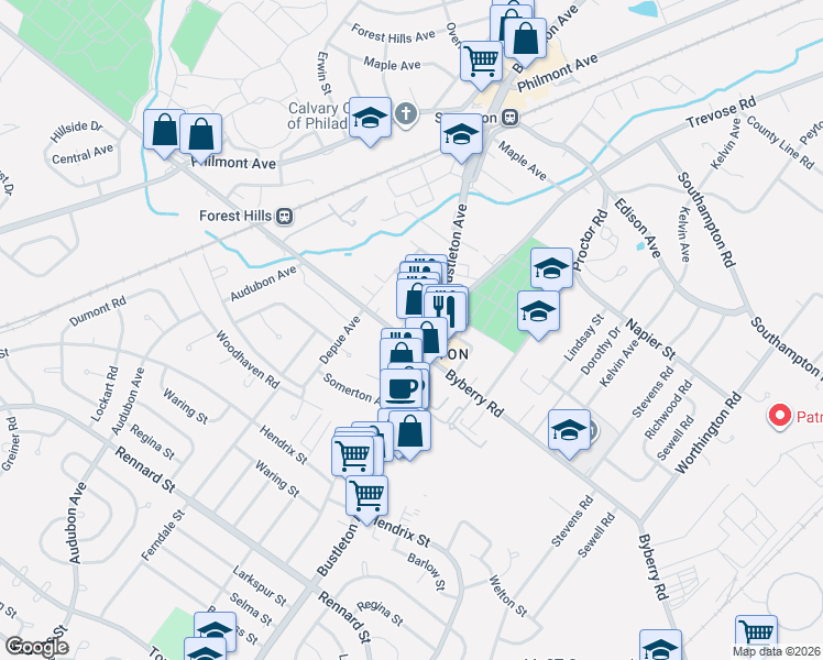 map of restaurants, bars, coffee shops, grocery stores, and more near 511 Byberry Road in Philadelphia
