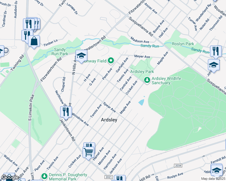 map of restaurants, bars, coffee shops, grocery stores, and more near 847 Tennis Avenue in Glenside