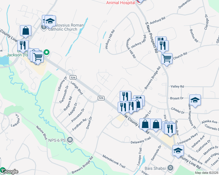 map of restaurants, bars, coffee shops, grocery stores, and more near 45 Solar Avenue in Jackson Township
