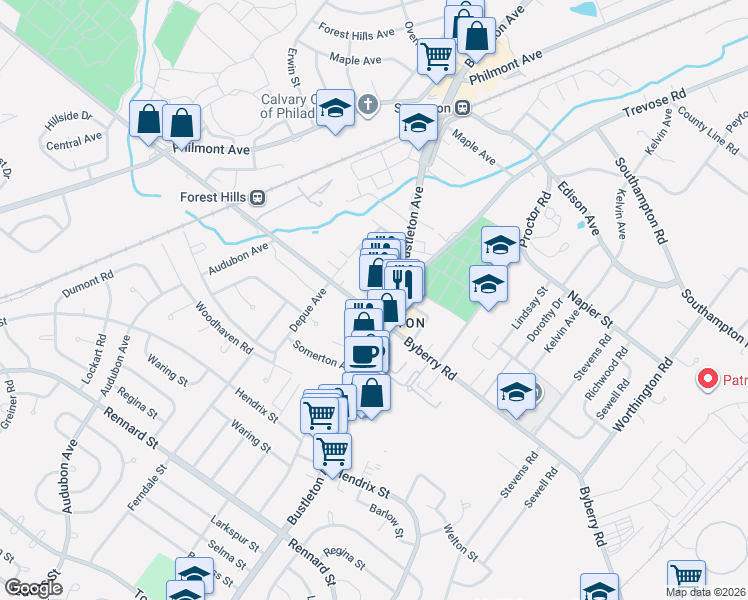 map of restaurants, bars, coffee shops, grocery stores, and more near 511 Byberry Road in Philadelphia