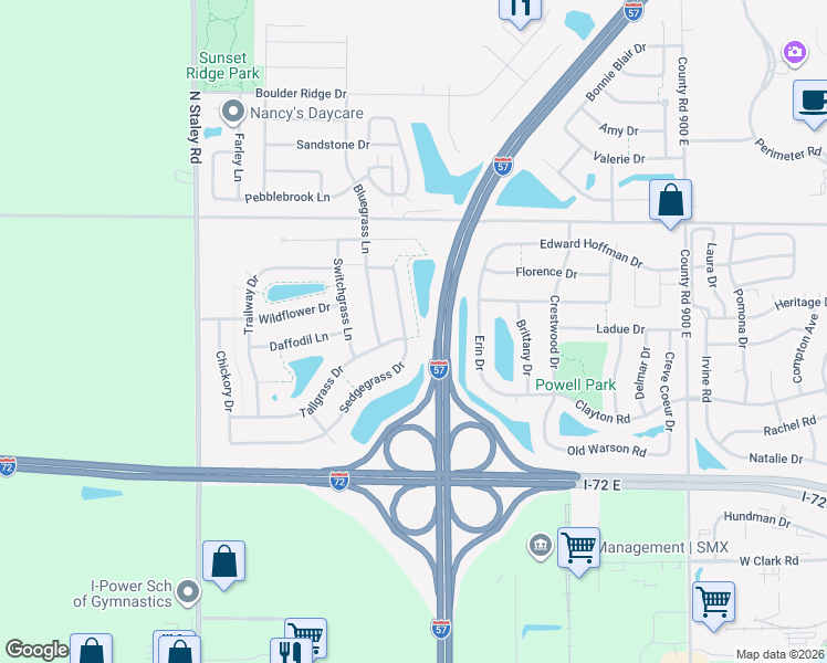 map of restaurants, bars, coffee shops, grocery stores, and more near 812 Sedgegrass Drive in Champaign