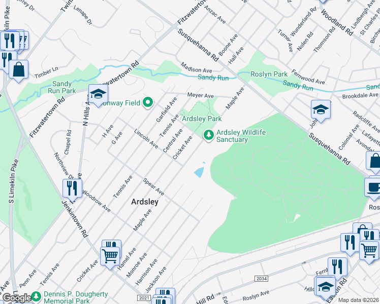 map of restaurants, bars, coffee shops, grocery stores, and more near 939 Cricket Avenue in Glenside