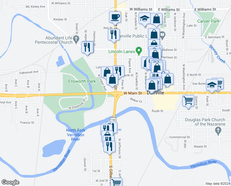 map of restaurants, bars, coffee shops, grocery stores, and more near 0 Highway 1 in Danville