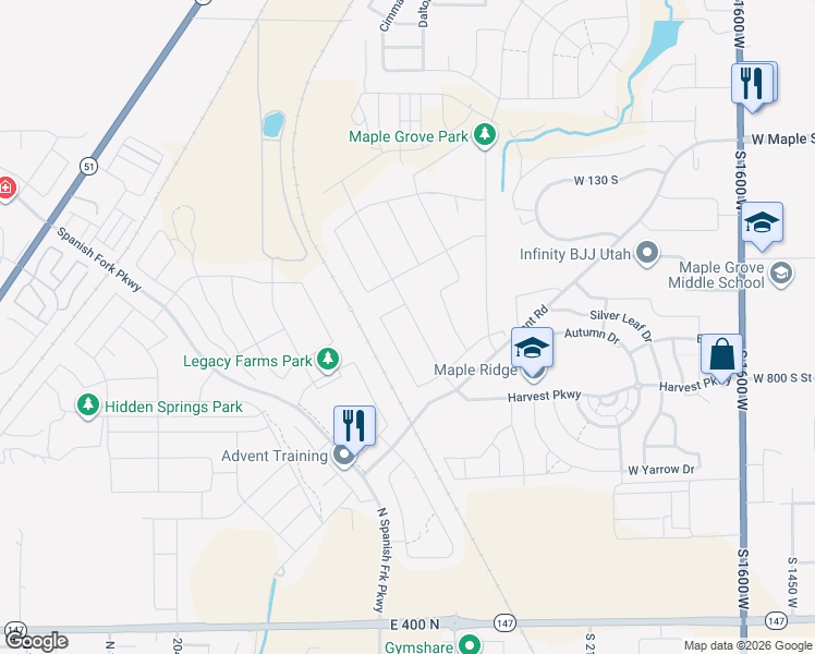 map of restaurants, bars, coffee shops, grocery stores, and more near 545 South Chamberlain Street in Mapleton