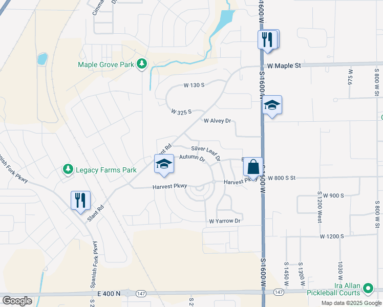 map of restaurants, bars, coffee shops, grocery stores, and more near 2113 Autumn Drive in Mapleton
