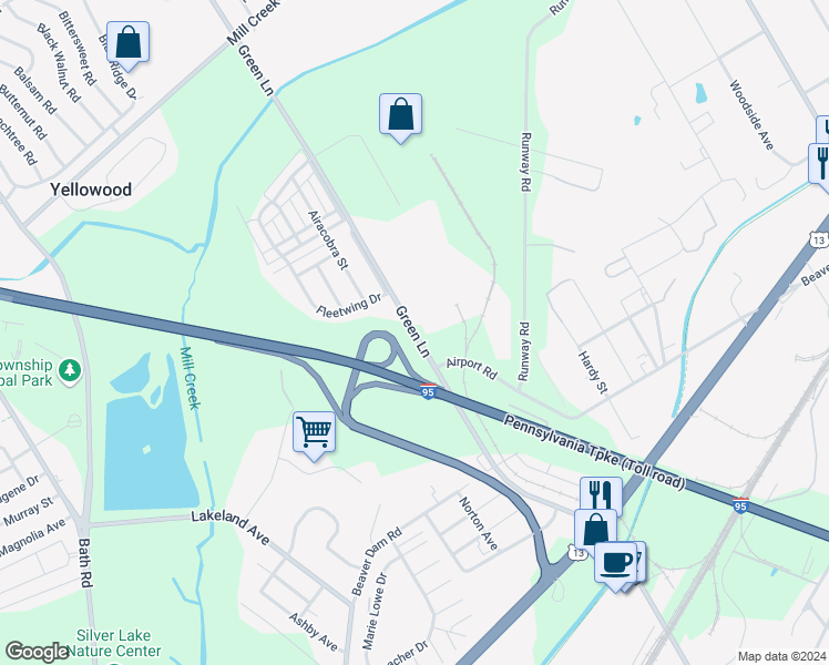 map of restaurants, bars, coffee shops, grocery stores, and more near Green Lane in Bucks County