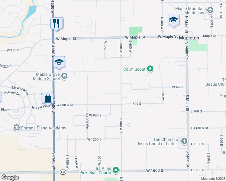 map of restaurants, bars, coffee shops, grocery stores, and more near 573 975 West in Mapleton