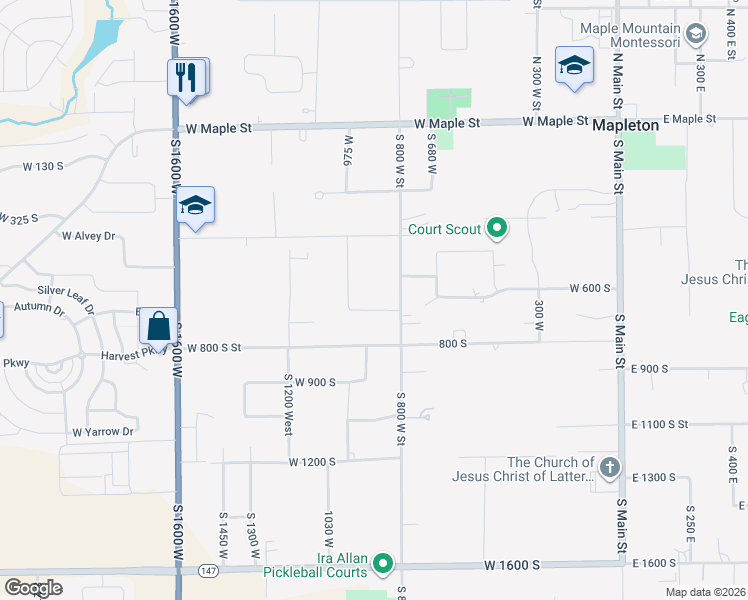 map of restaurants, bars, coffee shops, grocery stores, and more near 896 West 675 South in Mapleton
