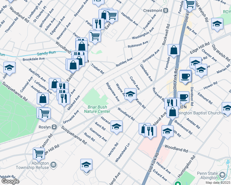 map of restaurants, bars, coffee shops, grocery stores, and more near 2135 Ridgeview Avenue in Montgomery County