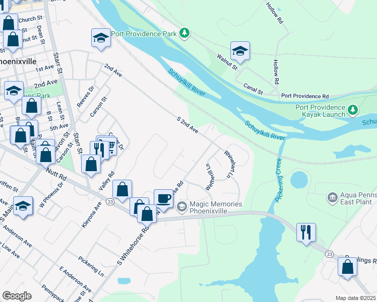 map of restaurants, bars, coffee shops, grocery stores, and more near 139 Rossiter Avenue in Phoenixville