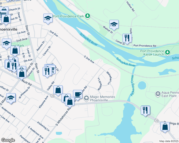 map of restaurants, bars, coffee shops, grocery stores, and more near 139 Rossiter Avenue in Phoenixville