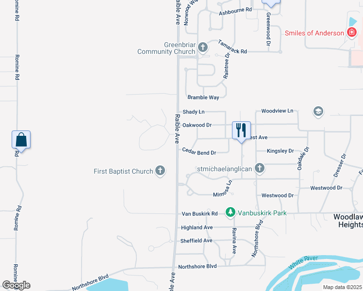 map of restaurants, bars, coffee shops, grocery stores, and more near 1027 James Way in Anderson