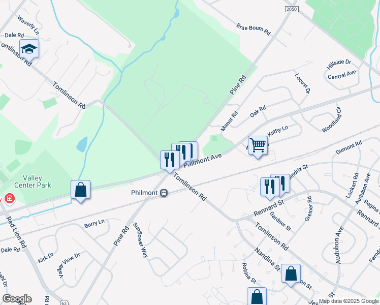 map of restaurants, bars, coffee shops, grocery stores, and more near 2997 Pine Road in Montgomery County