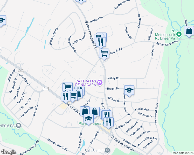 map of restaurants, bars, coffee shops, grocery stores, and more near 320 South New Prospect Road in Jackson Township