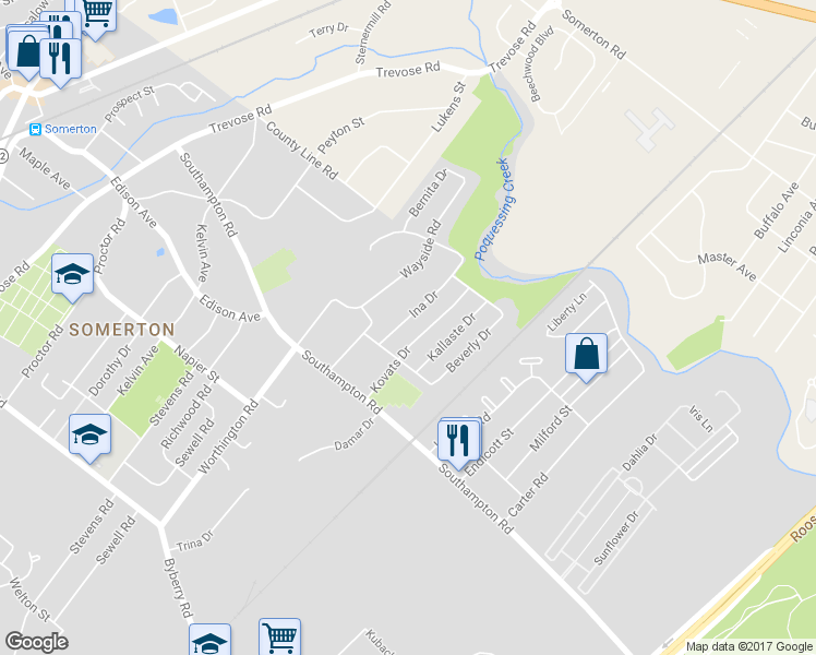 map of restaurants, bars, coffee shops, grocery stores, and more near 15119 Ina Drive in Philadelphia