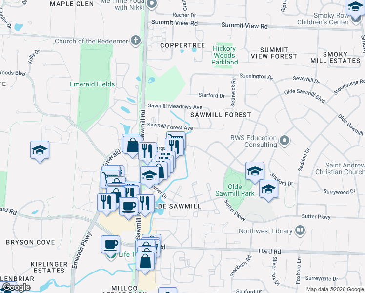 map of restaurants, bars, coffee shops, grocery stores, and more near 2736 Saltergate Drive in Dublin