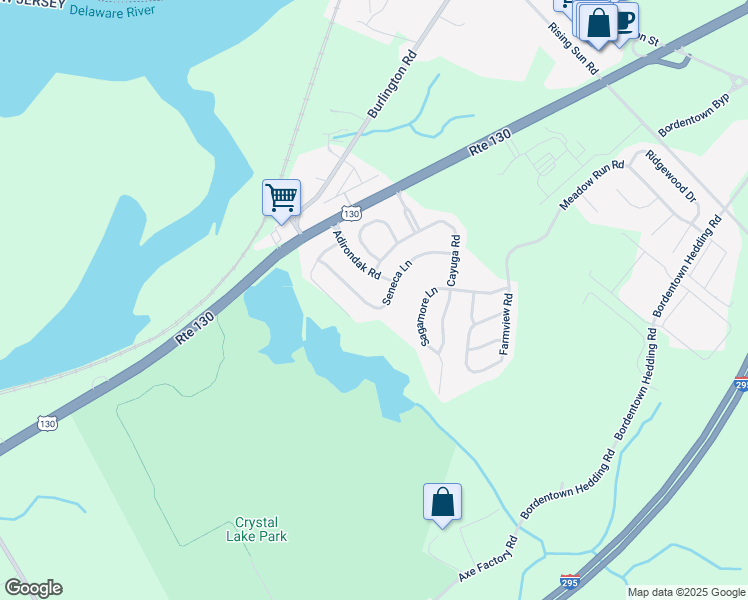 map of restaurants, bars, coffee shops, grocery stores, and more near 27 Seneca Lane in Bordentown