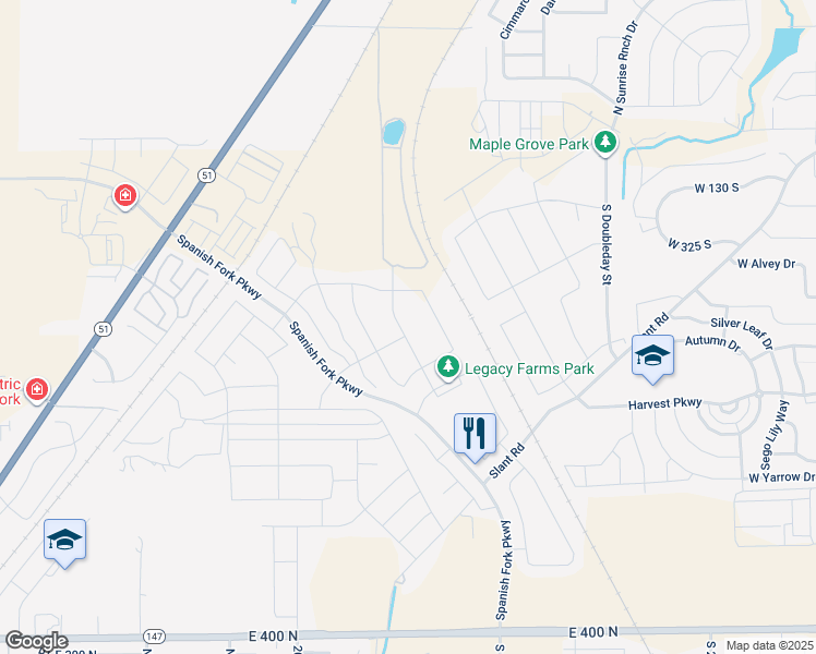 map of restaurants, bars, coffee shops, grocery stores, and more near 1164 North Ponderosa Lane in Spanish Fork