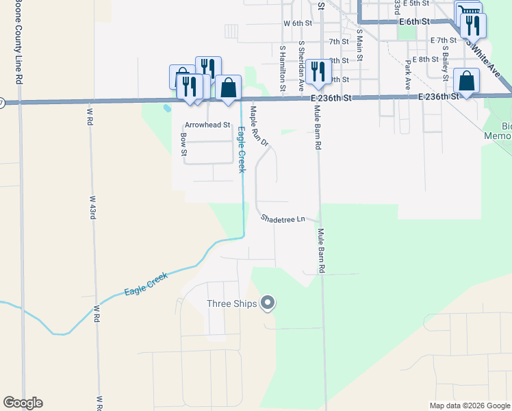 map of restaurants, bars, coffee shops, grocery stores, and more near 1302 Shadetree Lane in Sheridan