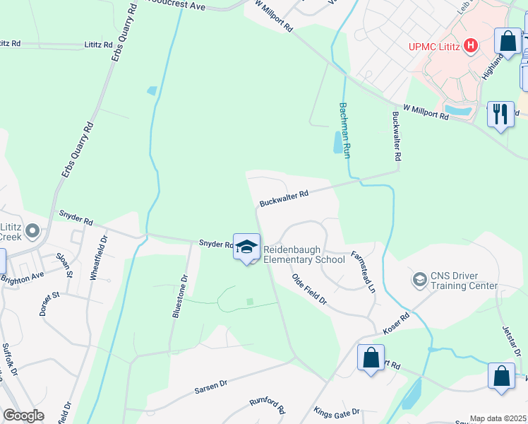 map of restaurants, bars, coffee shops, grocery stores, and more near 980 Buckwalter Road in Lititz