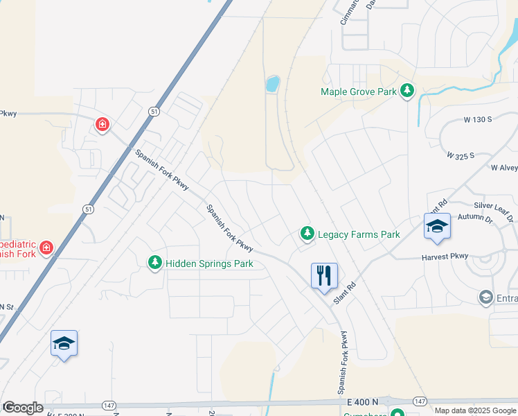map of restaurants, bars, coffee shops, grocery stores, and more near 1154 North Golden Spoke Drive in Spanish Fork