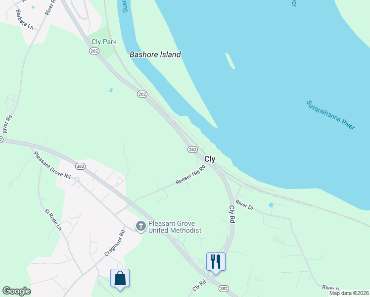 map of restaurants, bars, coffee shops, grocery stores, and more near 1159 Cly Road in York Haven